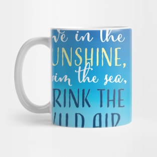 Drink the Wild Air Emerson Quote in Blue Mug